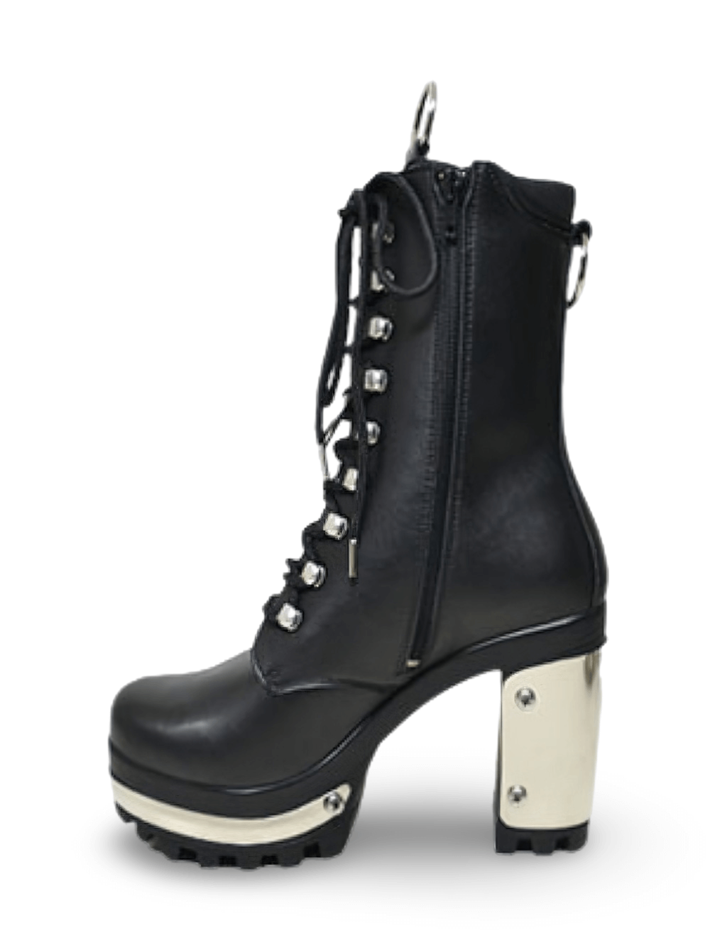 Stylish Black Laced Boots with Metal Heel Plate