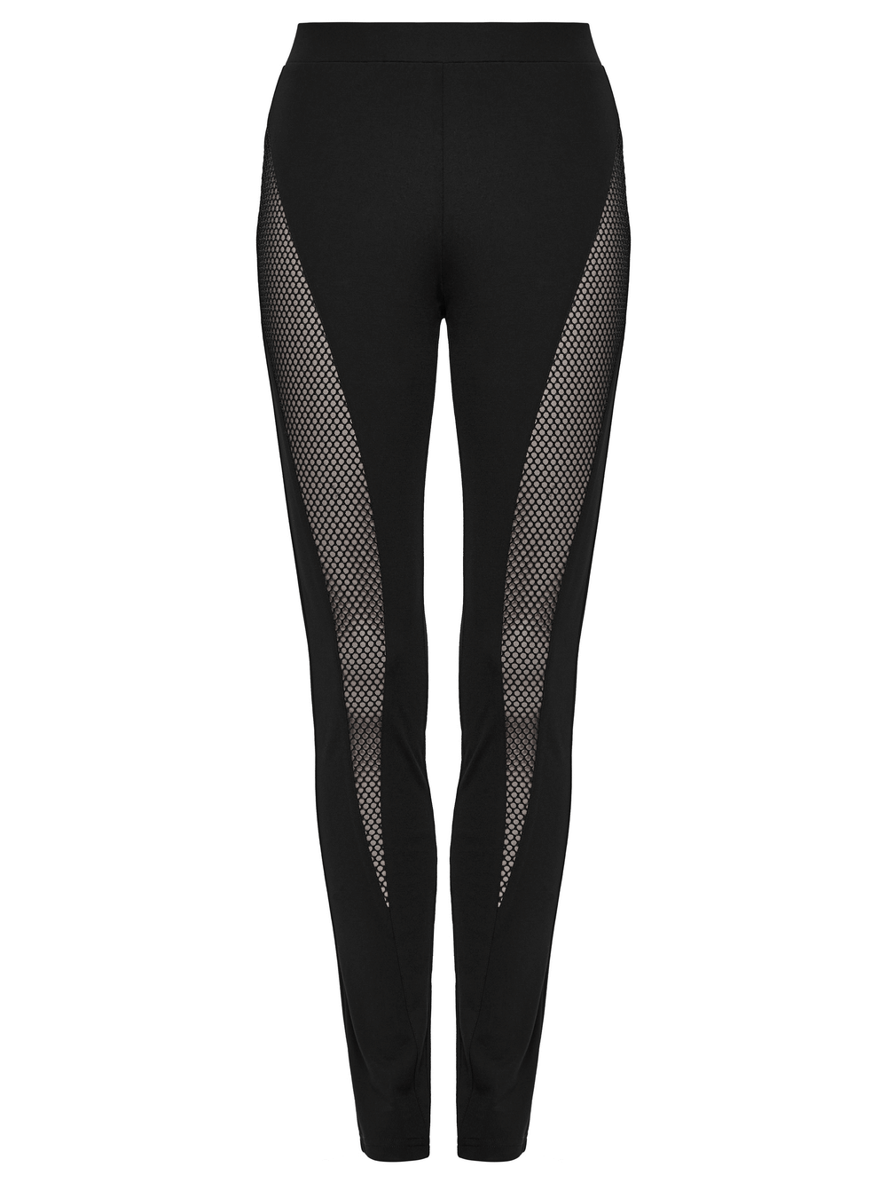 Stylish black leggings with honeycomb mesh side panels, perfect for a punk minimalist look.