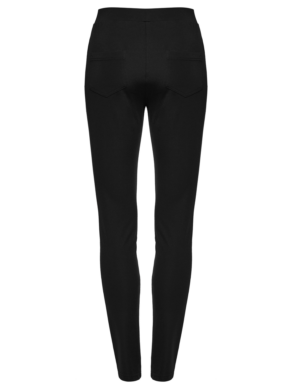 Back view of stylish black leggings with mesh side panels for women, ideal for a minimalist punk look.