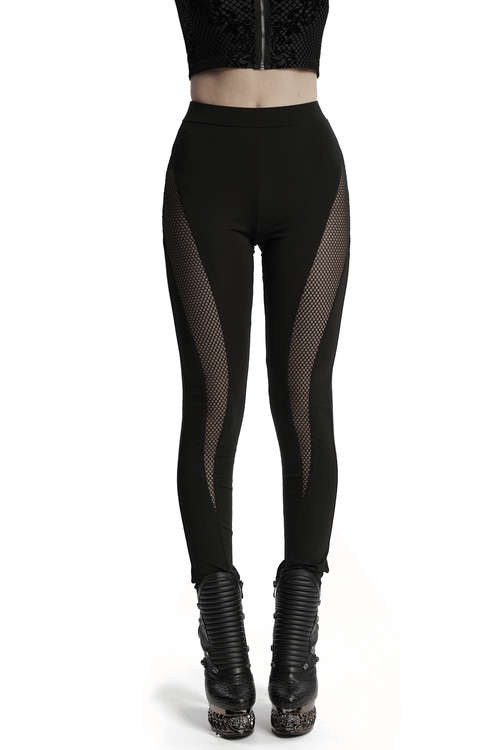 Stylish Black Leggings with Mesh Side Panels for Women