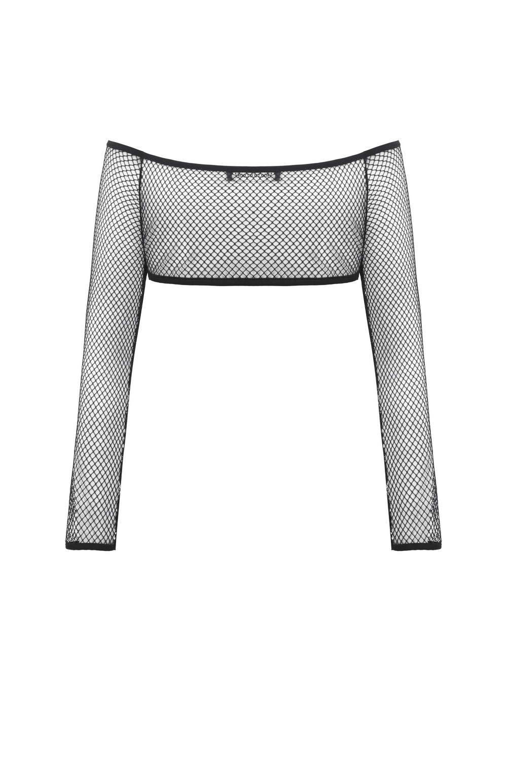 Stylish black long sleeved fishnet top with buckles for bold and edgy looks.
