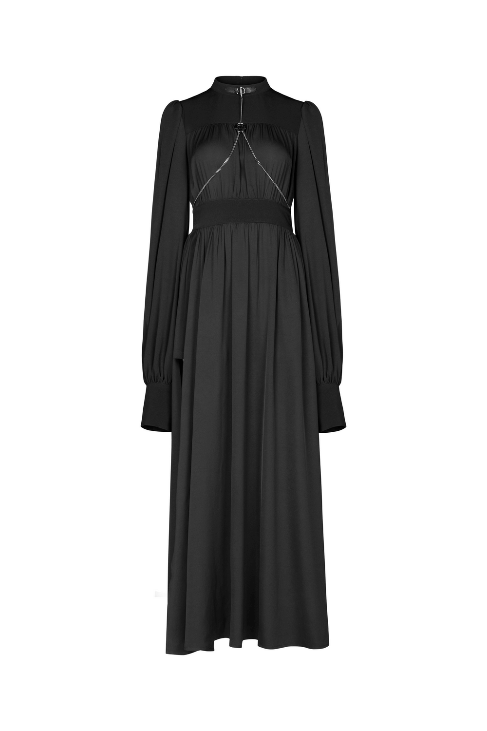 Stylish Black Maxi Dress with Long Sleeves and Chain - HARD'N'HEAVY