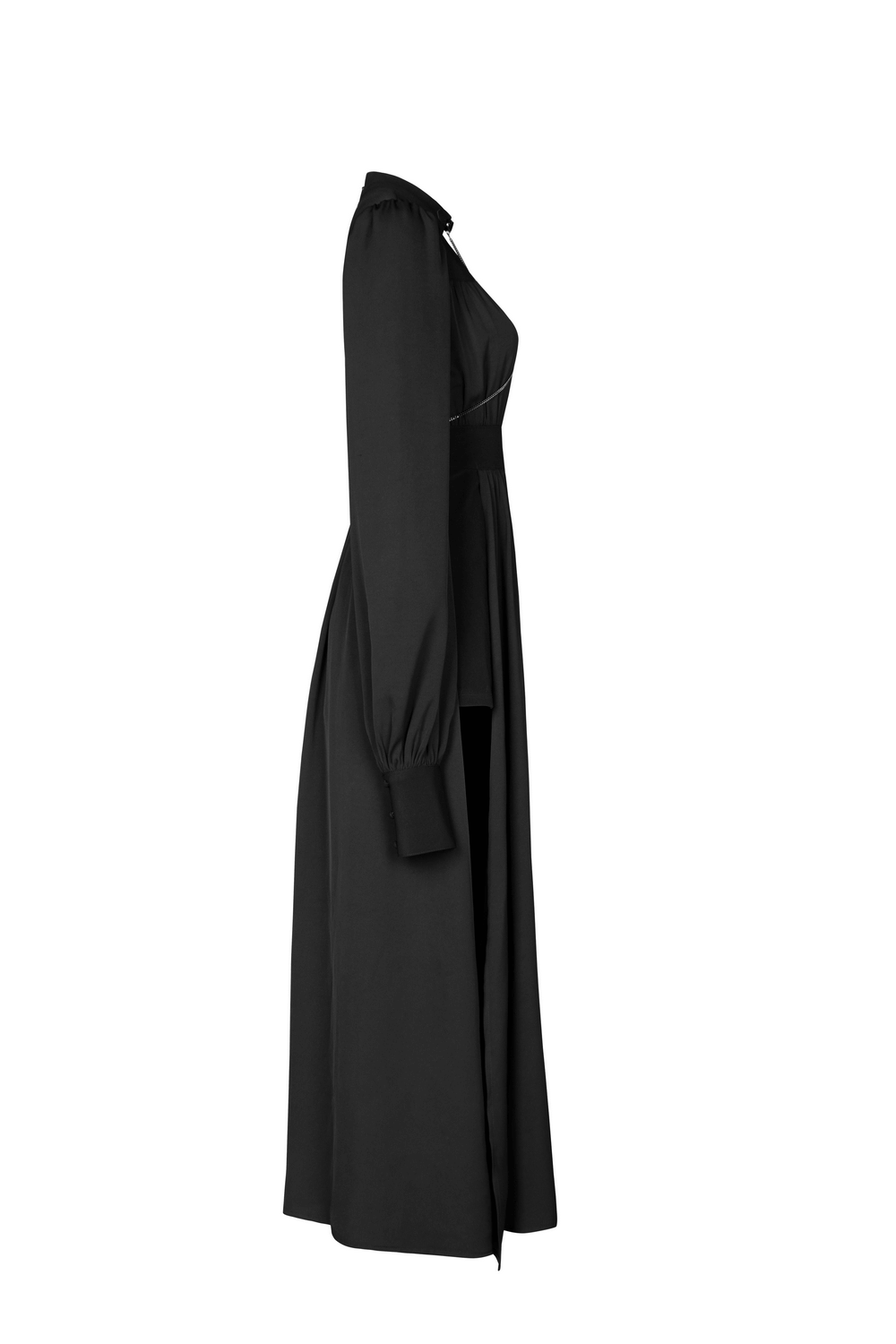 Stylish Black Maxi Dress with Long Sleeves and Chain - HARD'N'HEAVY