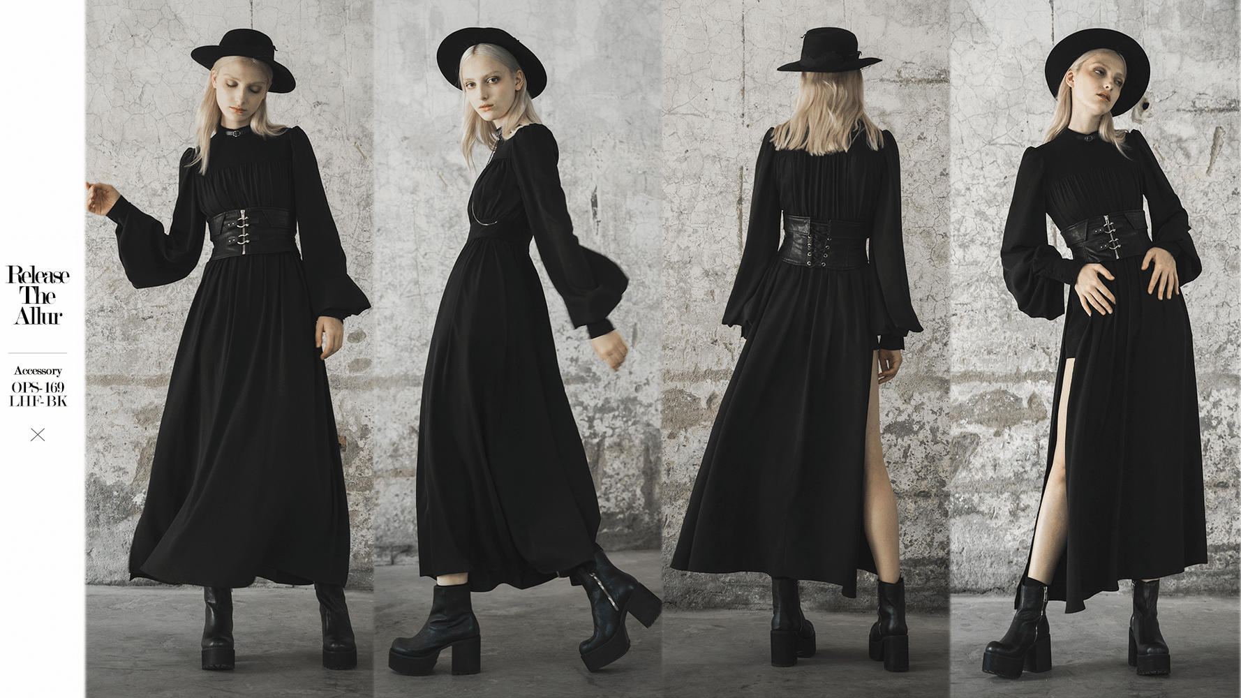 Stylish Black Maxi Dress with Long Sleeves and Chain - HARD'N'HEAVY