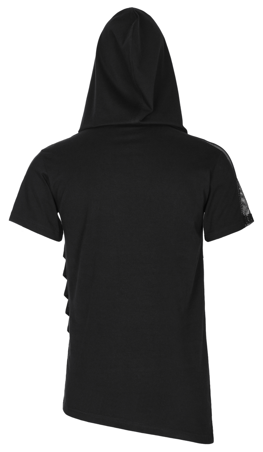 Stylish Black Mesh Spliced Punk Hooded T-Shirt