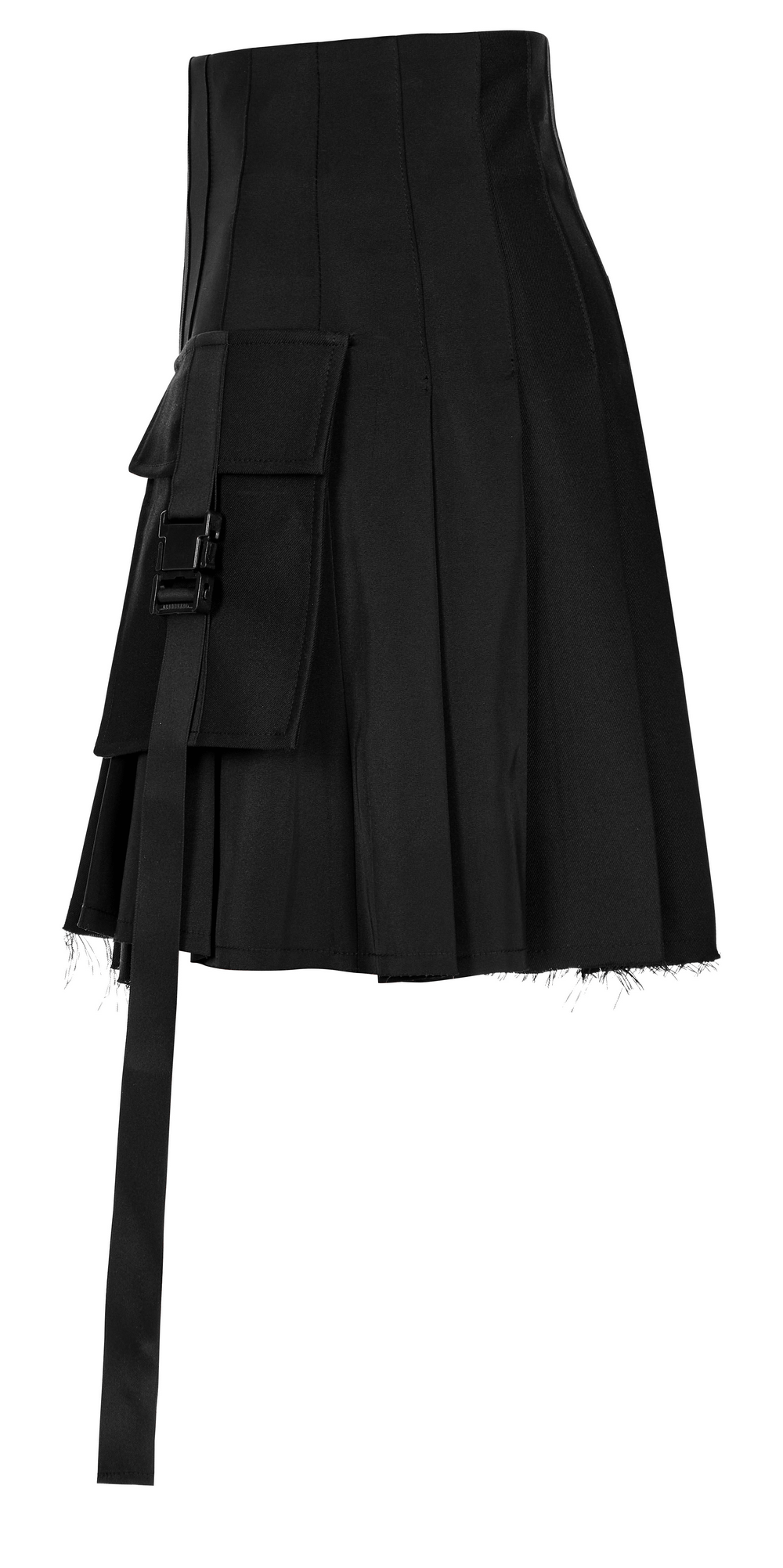 Stylish Black Paneled Pleated Skirt with Raw Hem