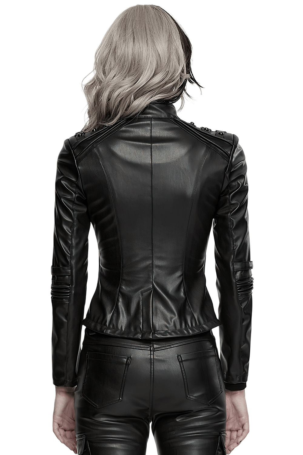 Élégante veste punk cyberpunk en similicuir noir