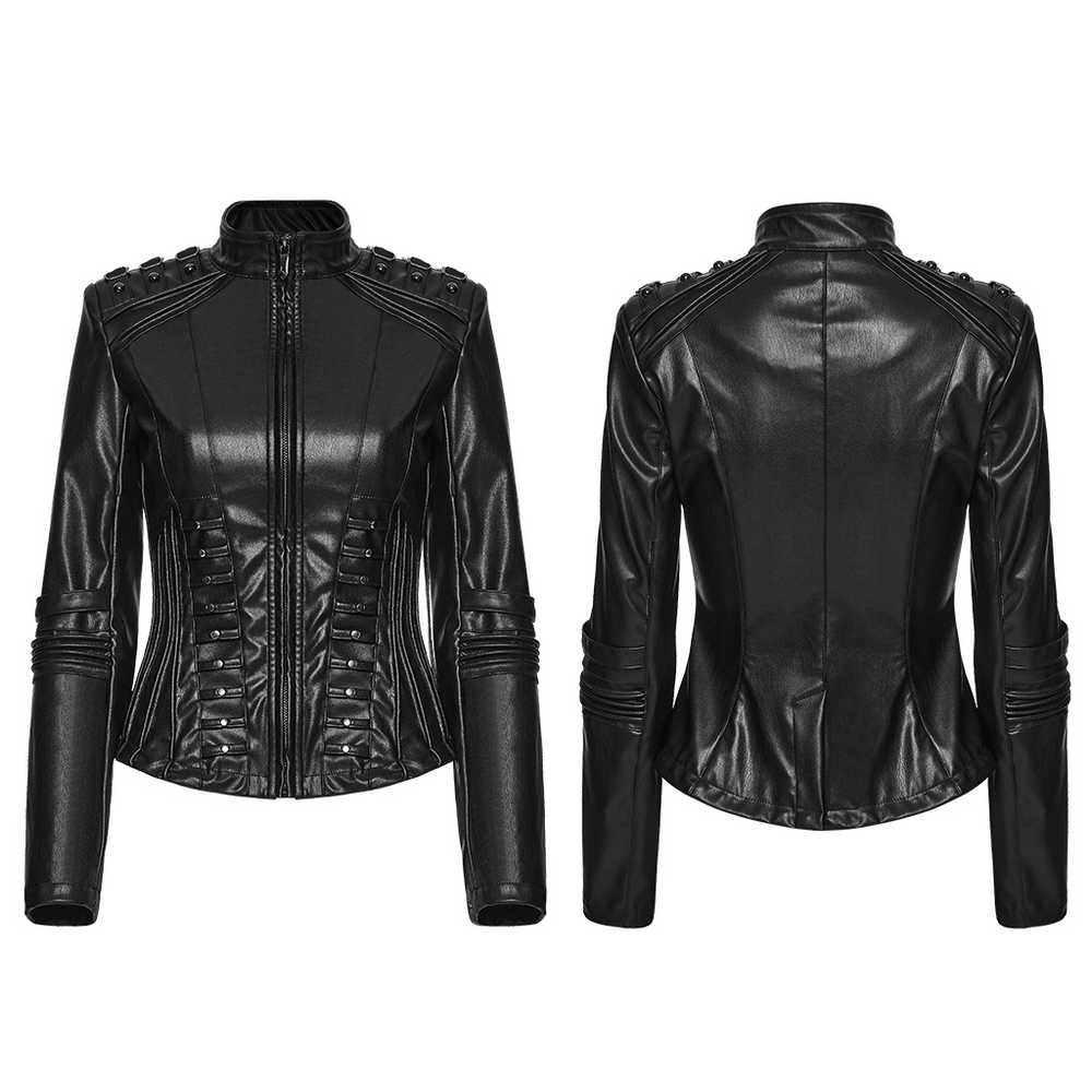 Élégante veste punk cyberpunk en similicuir noir