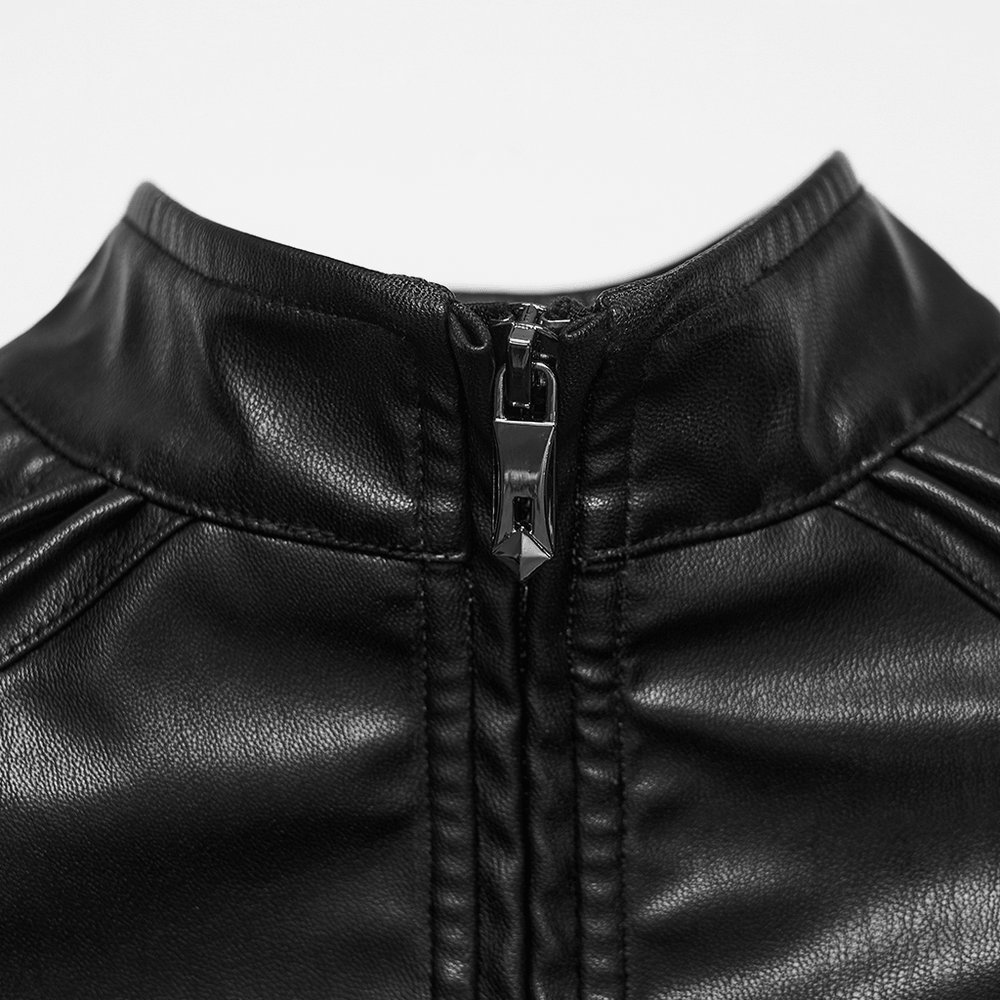 Élégante veste punk cyberpunk en similicuir noir