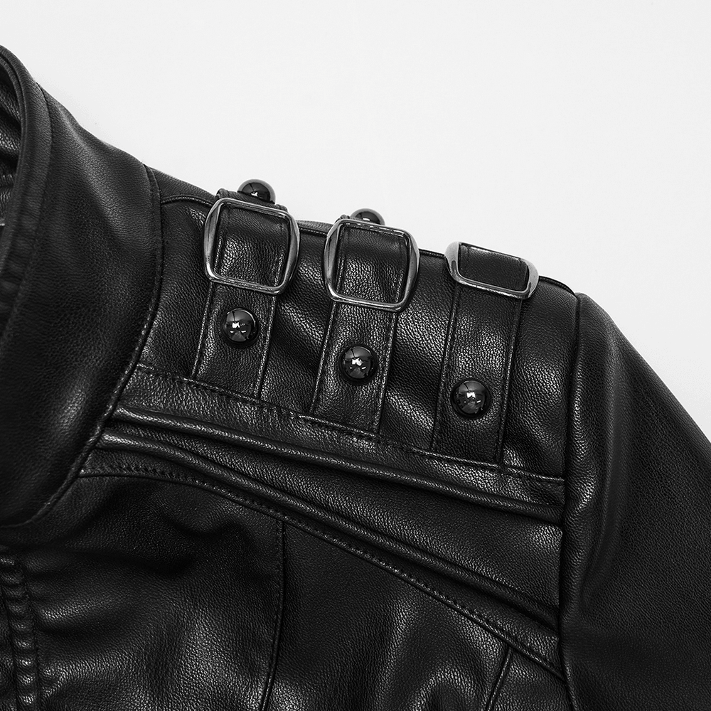 Élégante veste punk cyberpunk en similicuir noir