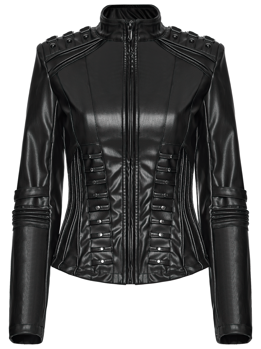 Élégante veste punk cyberpunk en similicuir noir