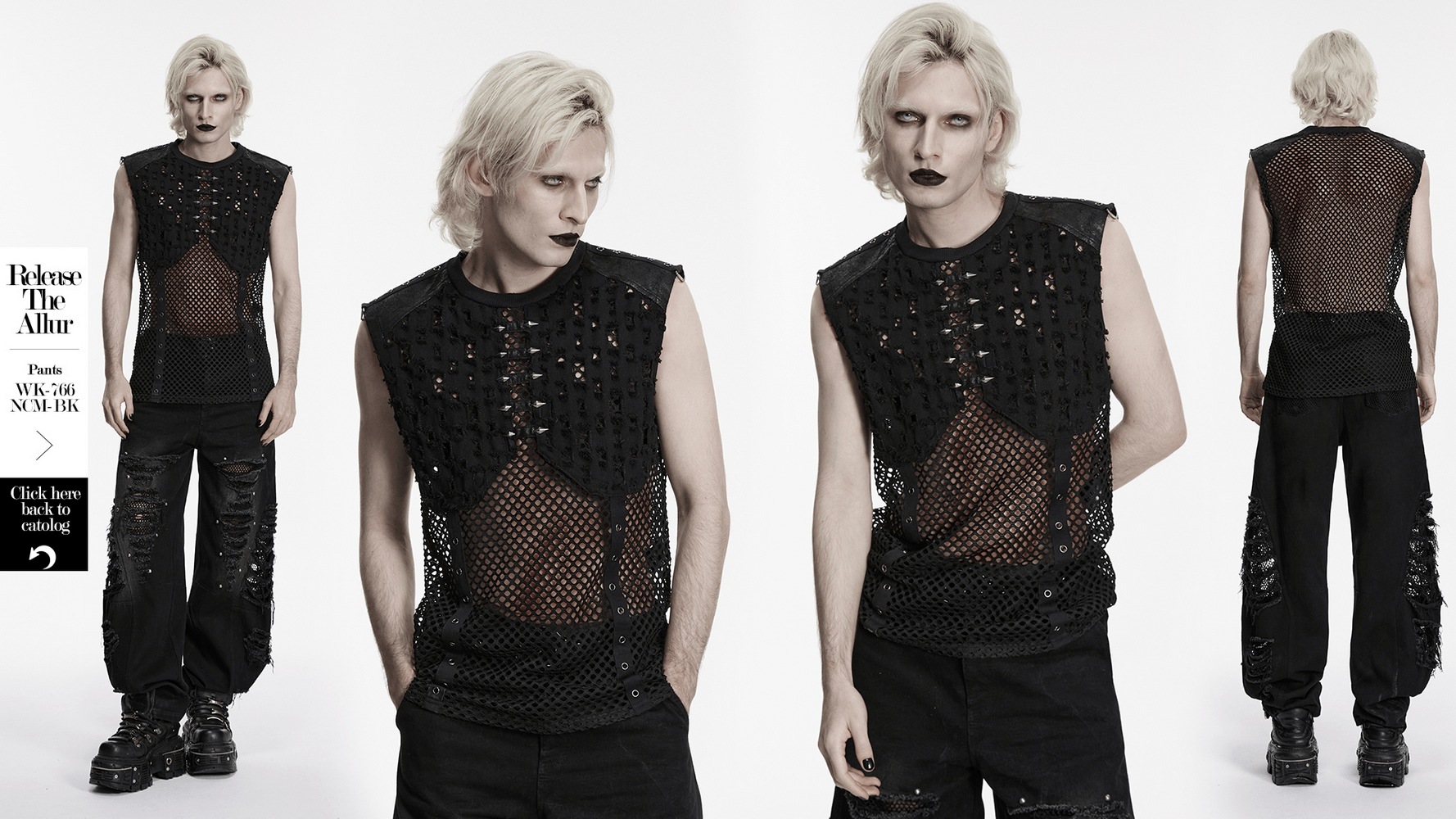 Stylish Black Punk Fishnet Waistcoat with Stud Details