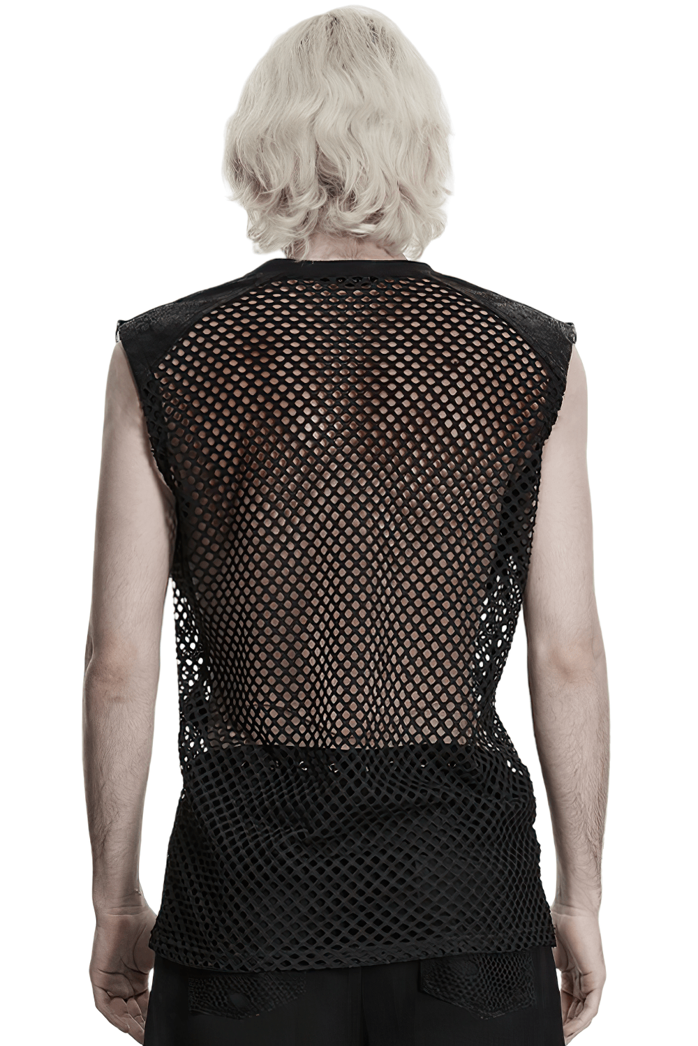 Stylish Black Punk Fishnet Waistcoat with Stud Details
