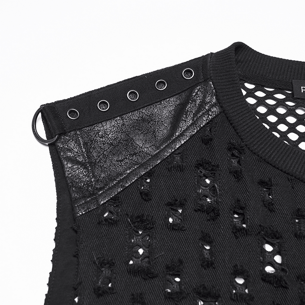 Stylish Black Punk Fishnet Waistcoat with Stud Details