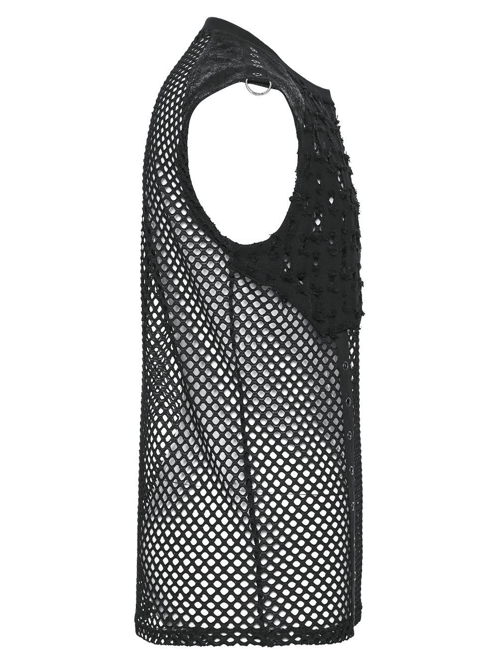 Stylish Black Punk Fishnet Waistcoat with Stud Details