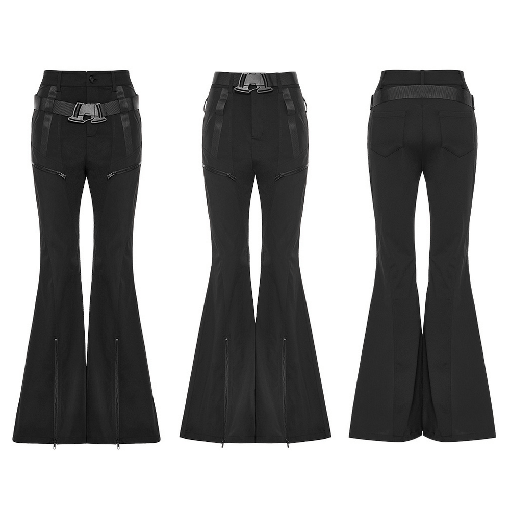 Stylish black punk flared cargo pants with convertible legs and techwear details, showcasing a unique design and comfortable fit.