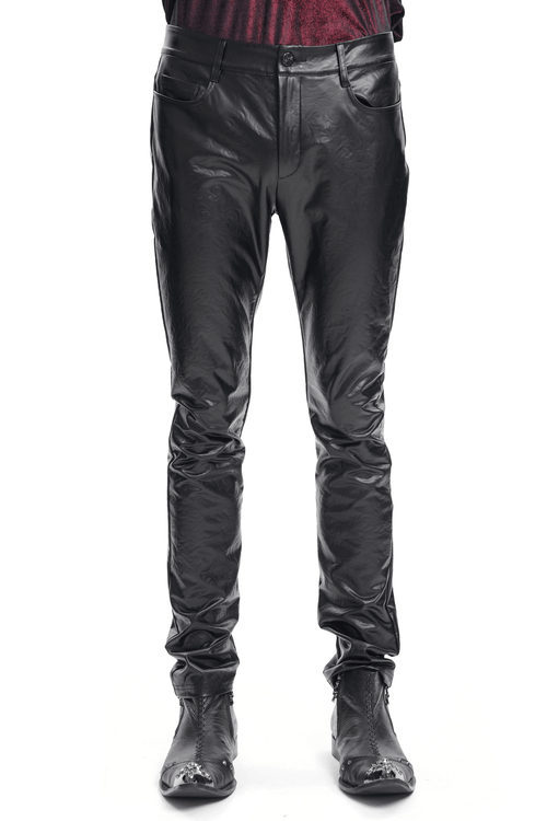 Pantalones de cuero elásticos ajustados negros y elegantes para hombre