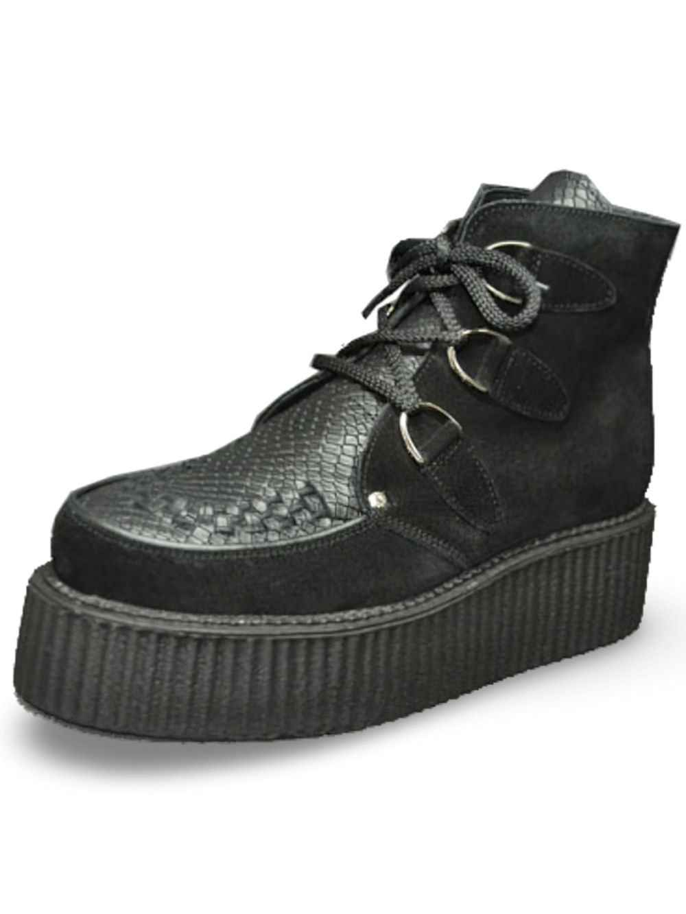Stylish Black Suede And Snake Leather Creepers