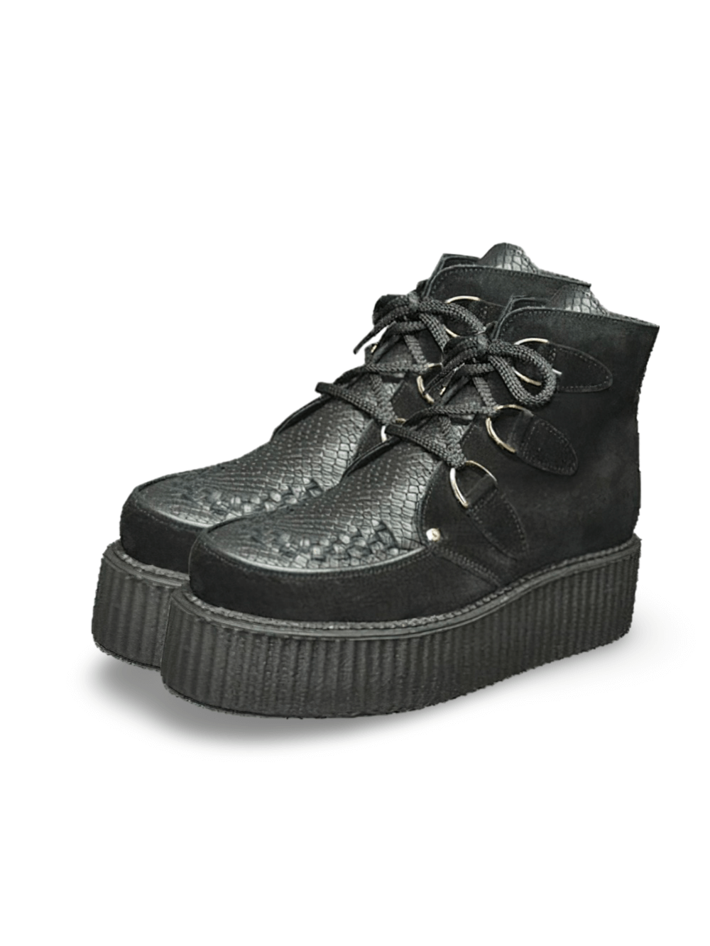 Stylish Black Suede And Snake Leather Creepers