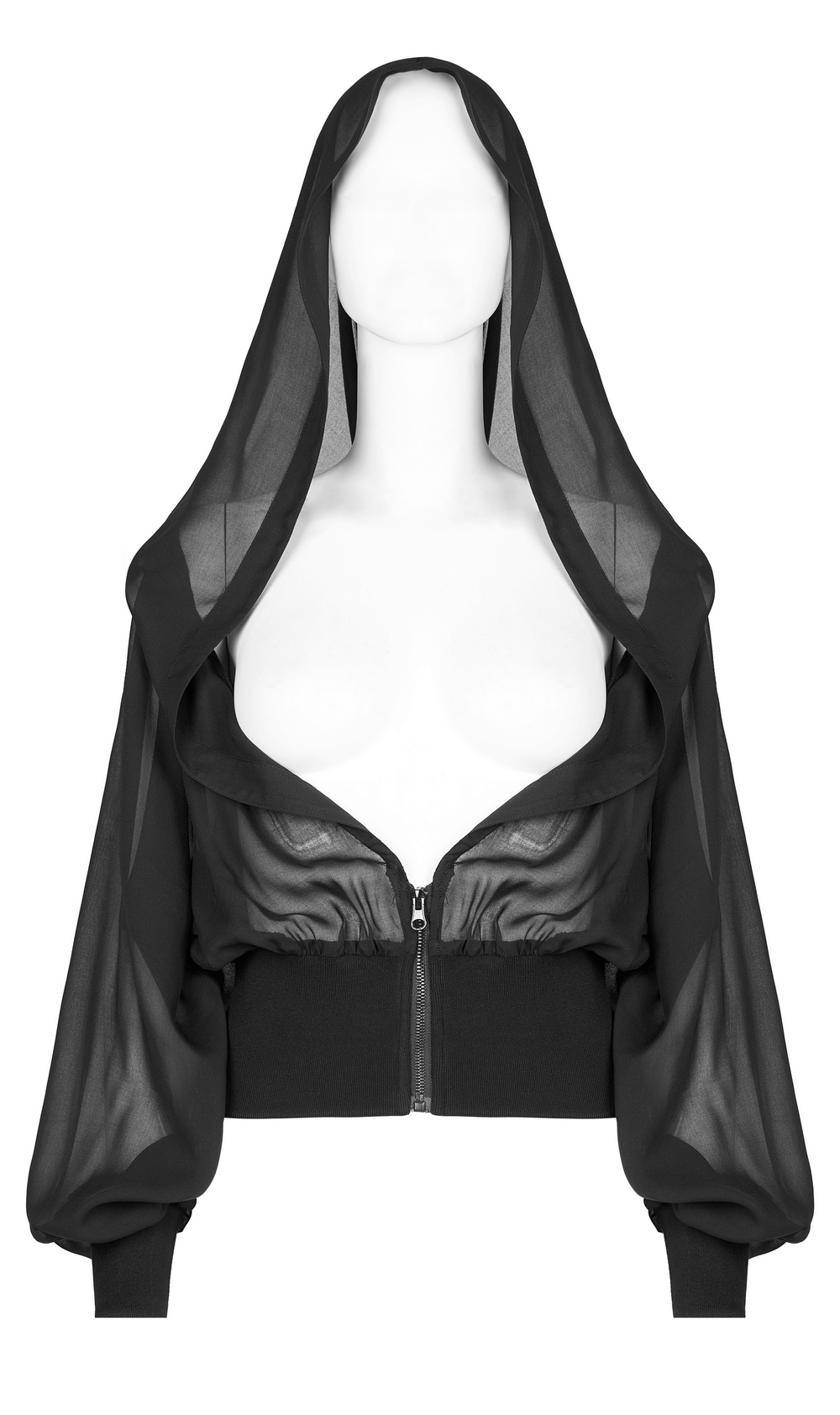 Stylish Chic Black Sheer Sleeve Hooded Crop Top