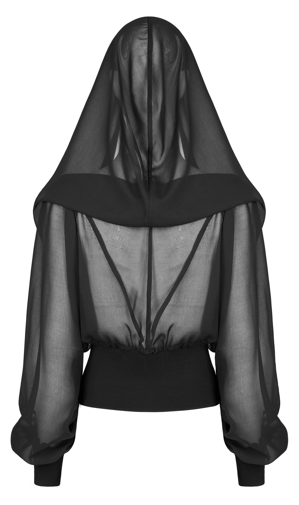 Stylish Chic Black Sheer Sleeve Hooded Crop Top