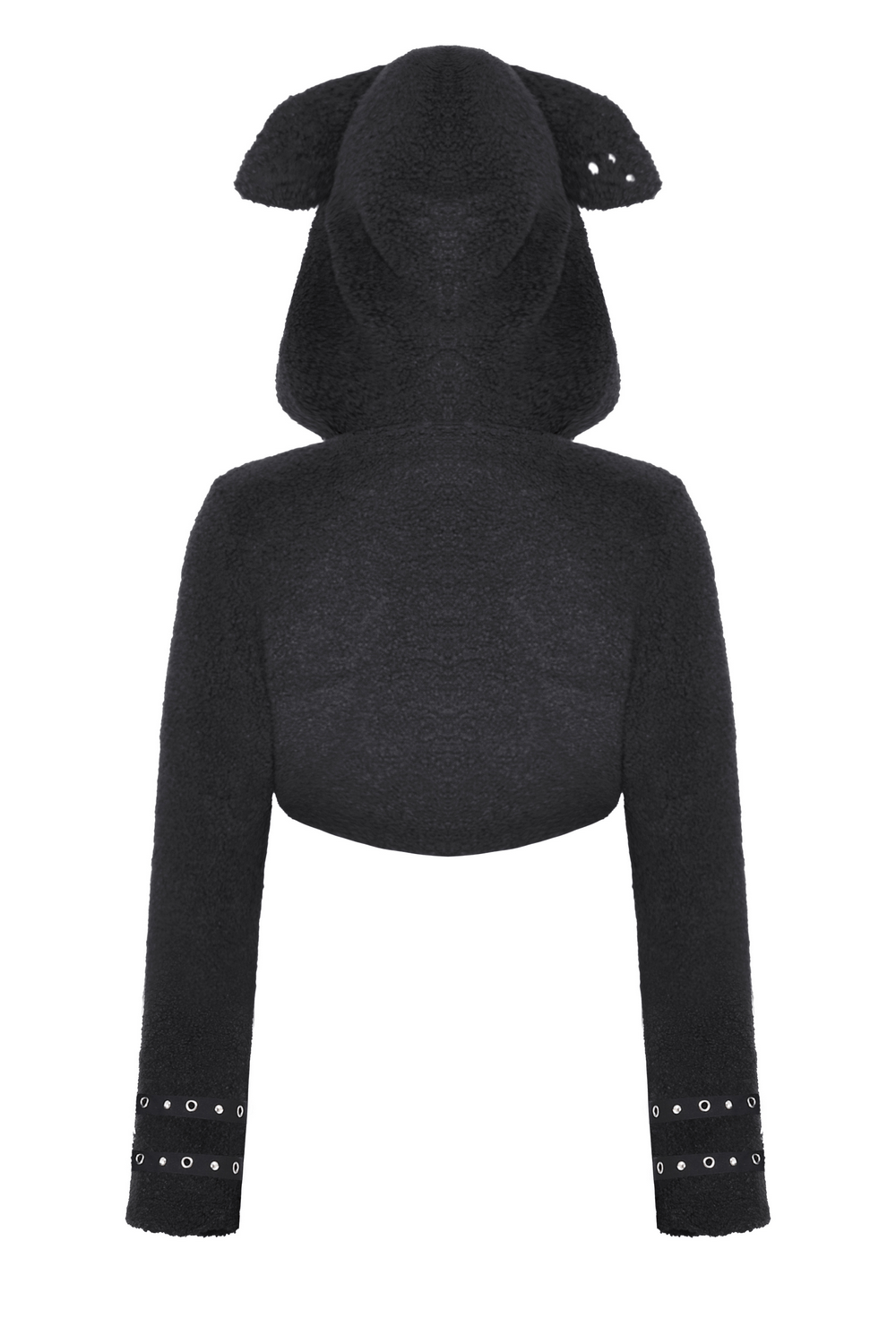 Stylish black cropped hoodie with playful dog ears and edgy silver spikes, perfect for a trendy look.