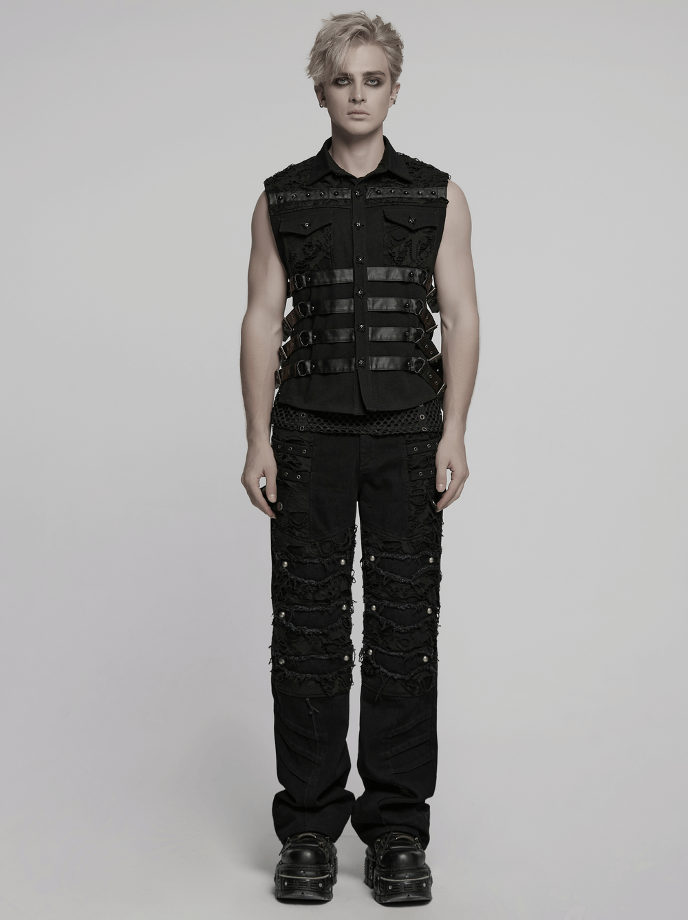 Stylish cyberpunk black vest with armor panel, perfect for Gothic streetwear and punk vibes.