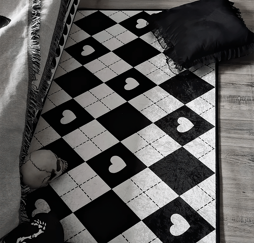 Stylish Dark Gothic Playing Card Checkered Area Rug