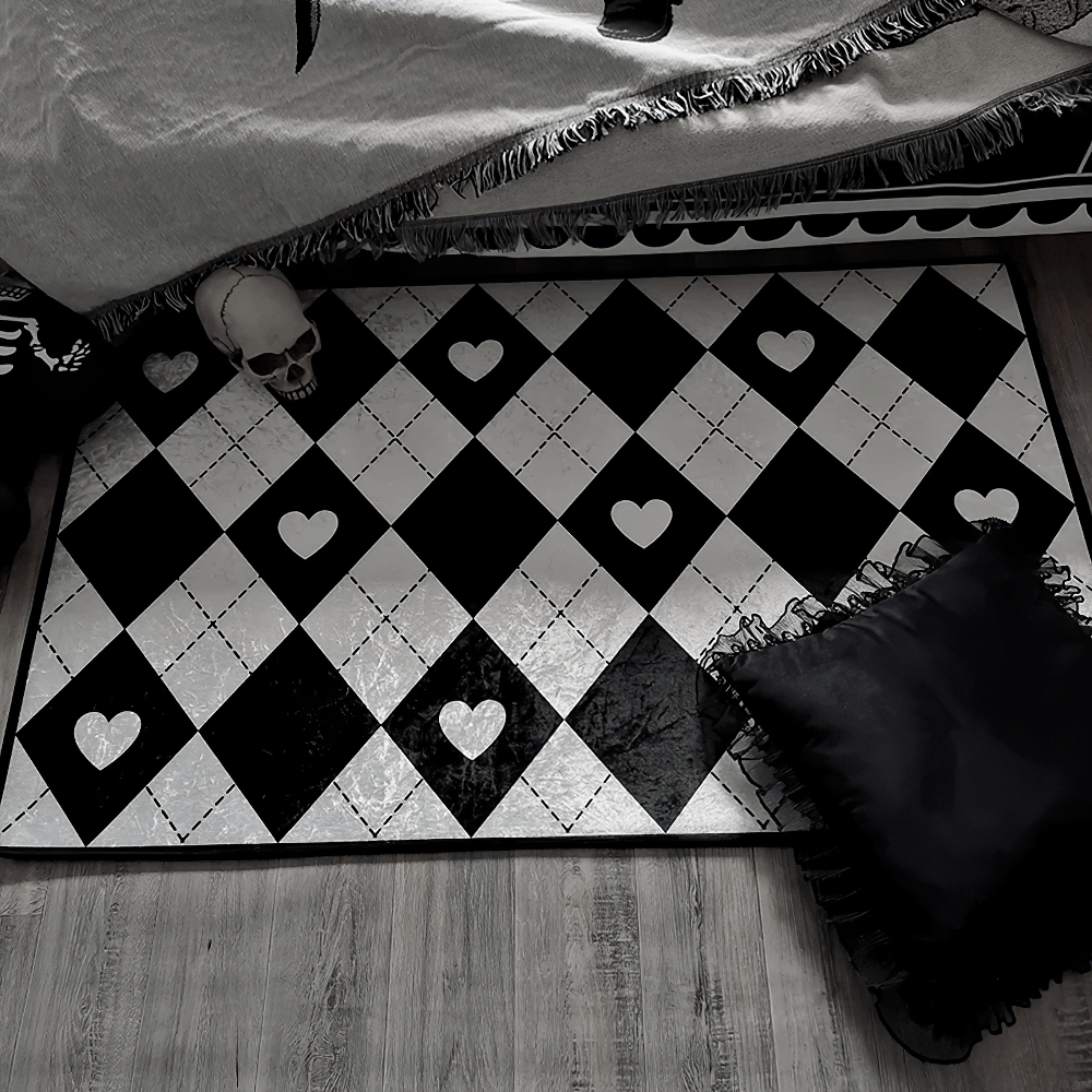Stylish Dark Gothic Playing Card Checkered Area Rug