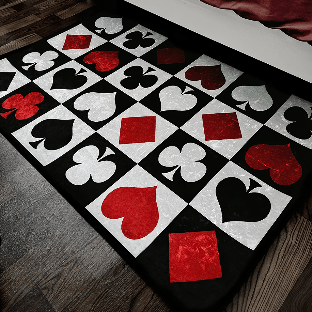 Stylish Dark Gothic Playing Card Checkered Area Rug