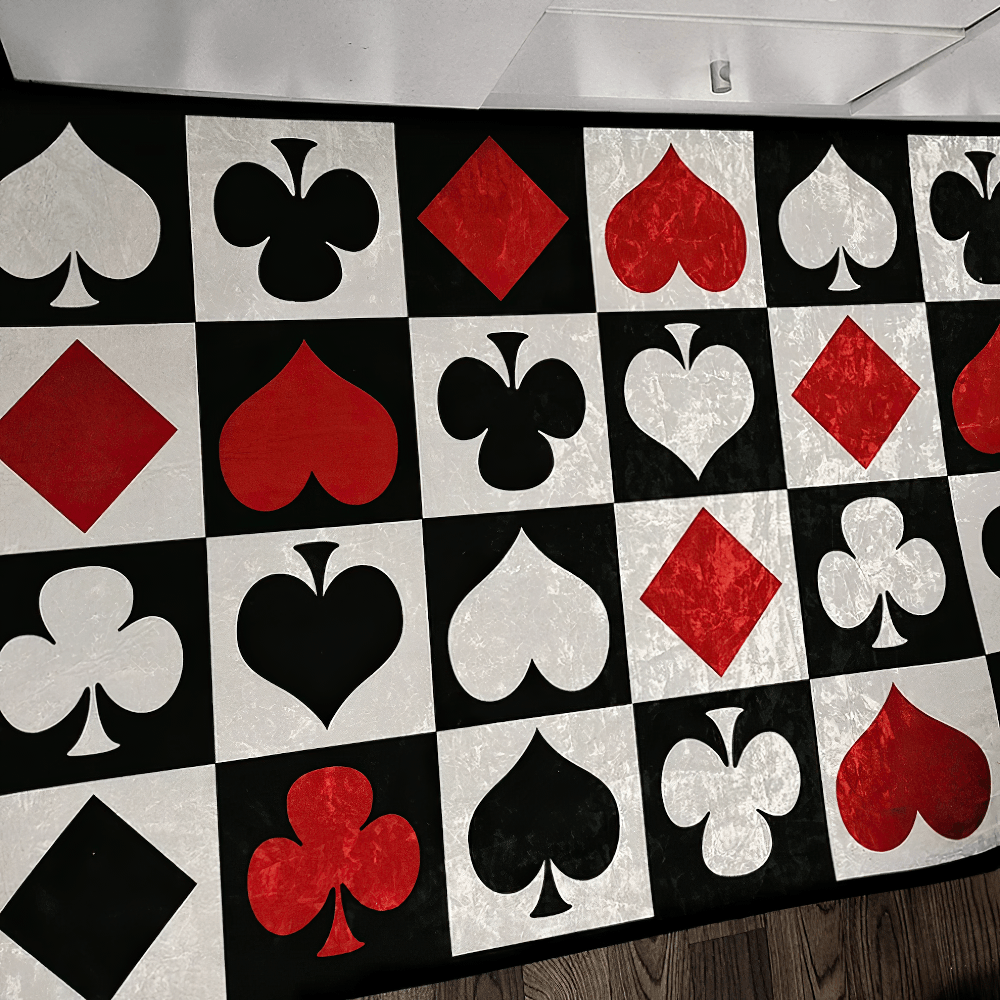 Stylish Dark Gothic Playing Card Checkered Area Rug