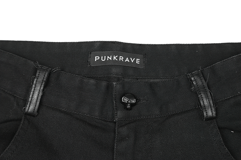 Close-up of the waistband detailing on stylish distressed punk trousers by PunkRave.