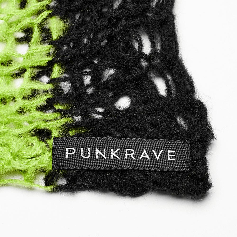 PunkRave label on a stylish mohair fabric showcasing black and vibrant green color contrast.