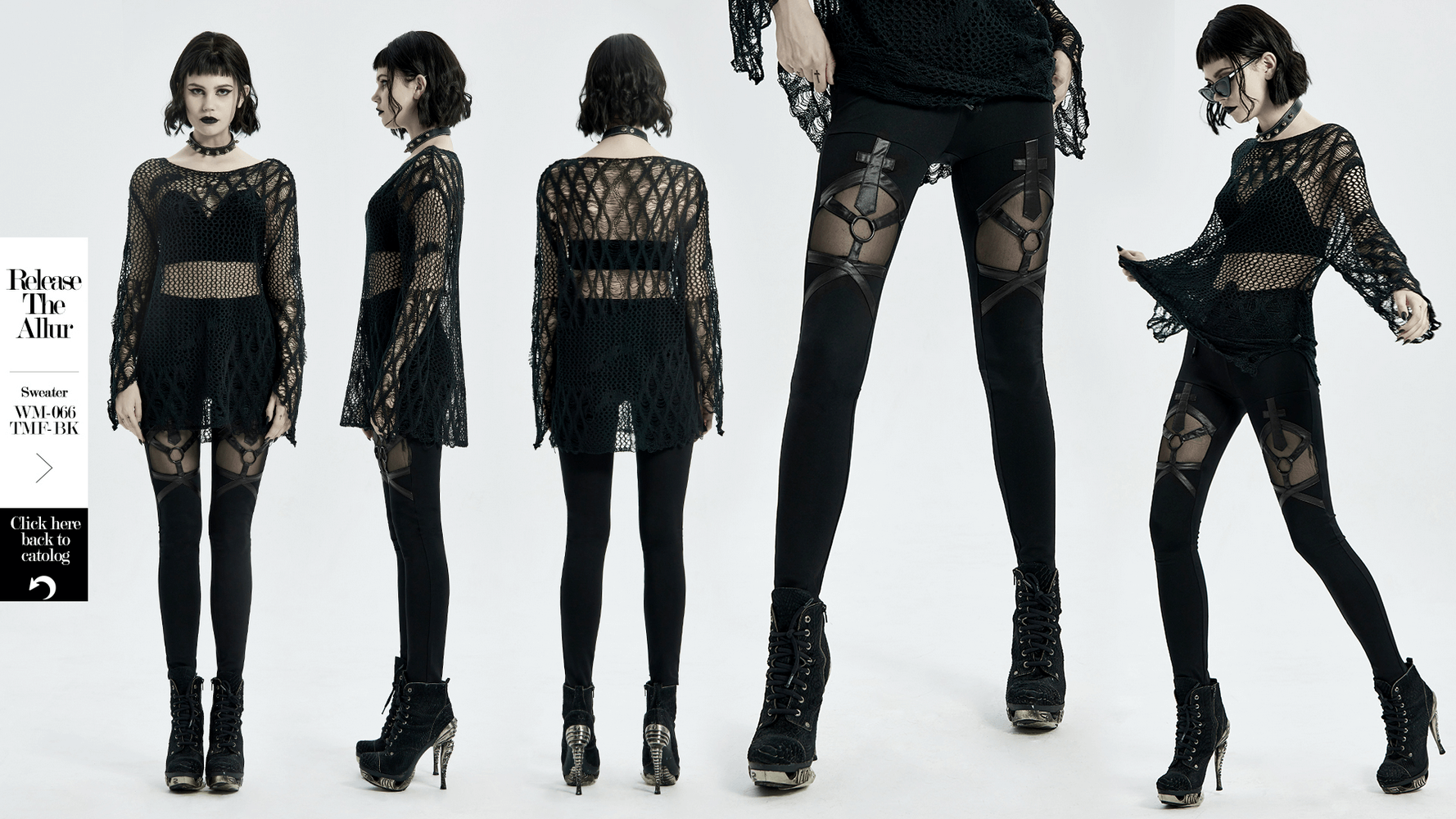 Stylish women's leggings with mesh panels and iron rings, showcasing gothic architectural design and an edgy fit.