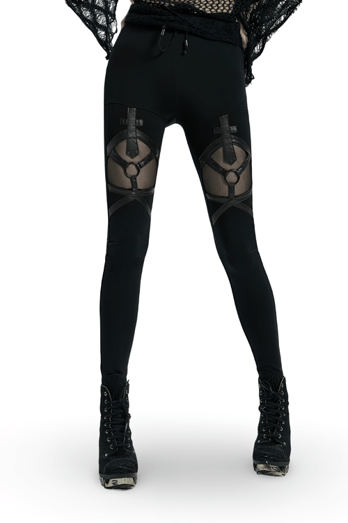 Leggings élégants pour femmes avec anneau en fer à panneaux en maille
