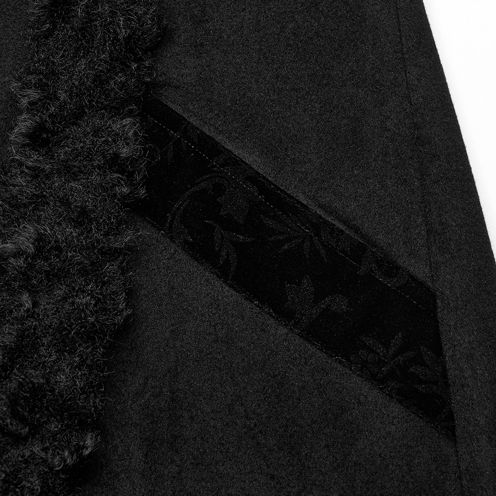 Close-up of the Stylish Engraved Button Gothic Plush-Striped Coat featuring plush strips and jacquard trim.