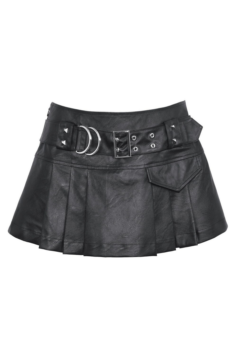 Stylish Faux Leather Pleated Mini Skirt with Buckle