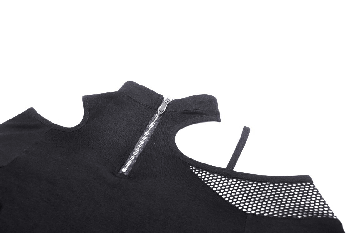 Stylish asymmetrical black punk top with cut-out design and zipper detail for a gothic look.