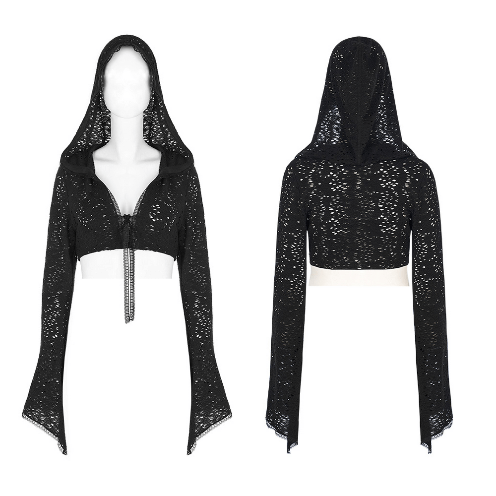 Stylish Female Gothic Black Lace Crop Top with Hood