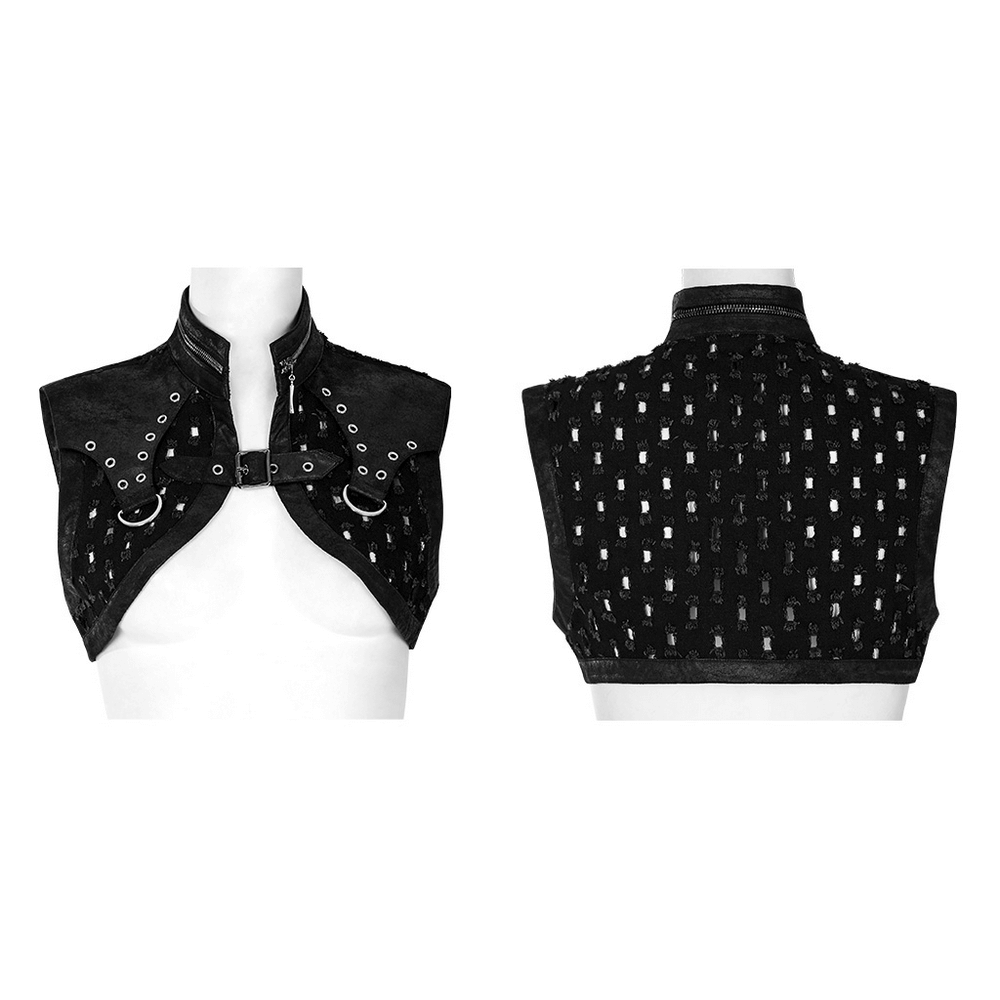Stylish female gothic black studded waistcoat with edgy details and adjustable fit.