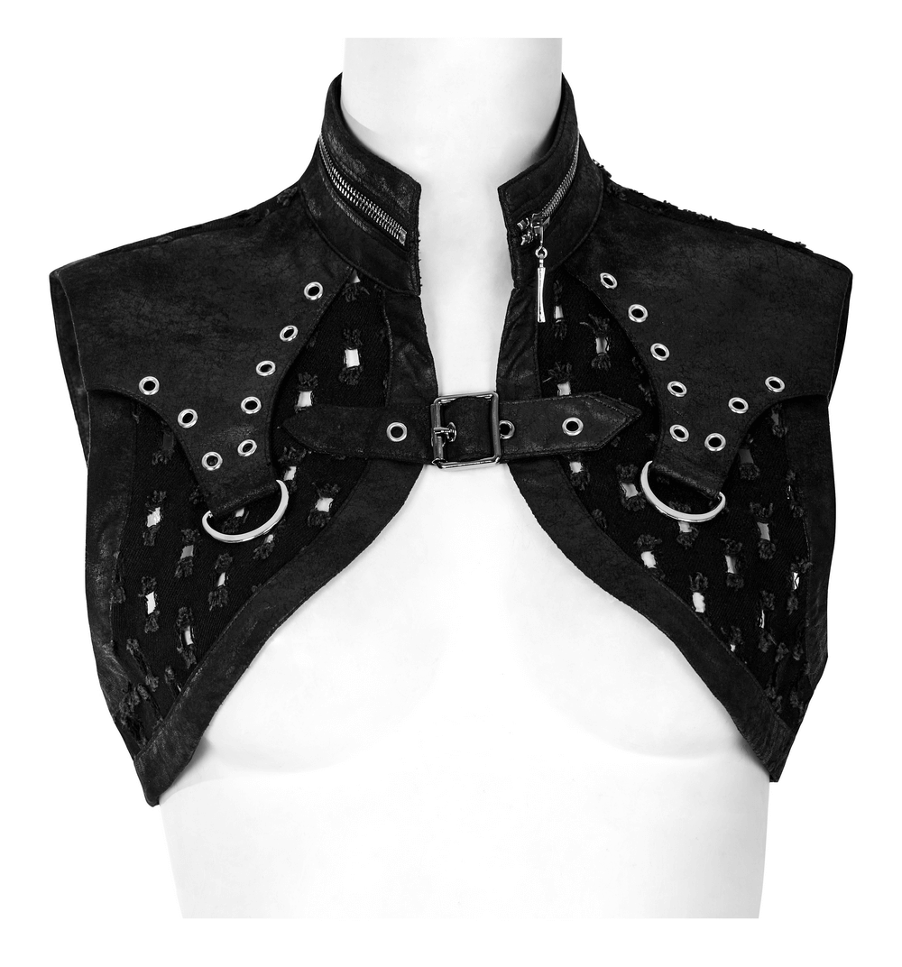 Stylish female gothic black studded waistcoat with edgy zippers and adjustable fit, perfect for punk fashion enthusiasts.
