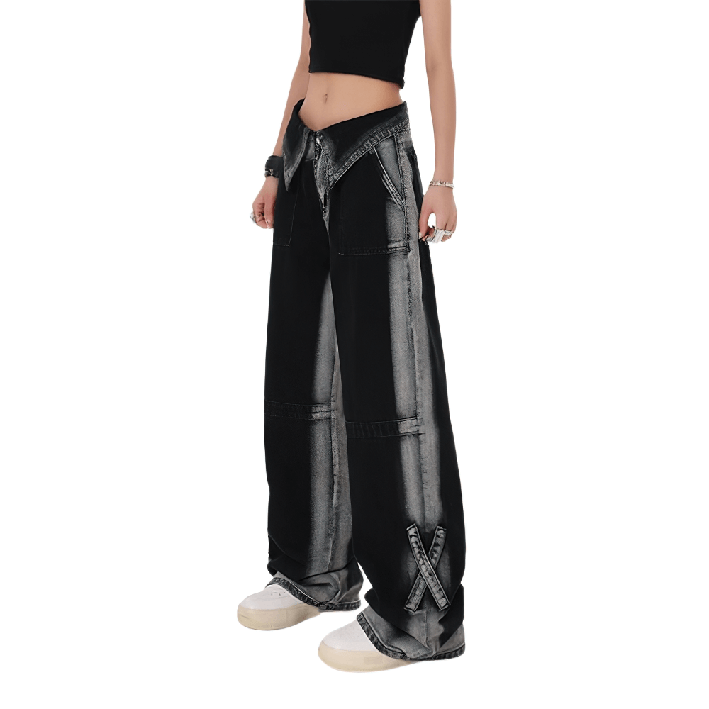 Stylish high waist straight denim pants for women, ideal for alternative fashion lovers.