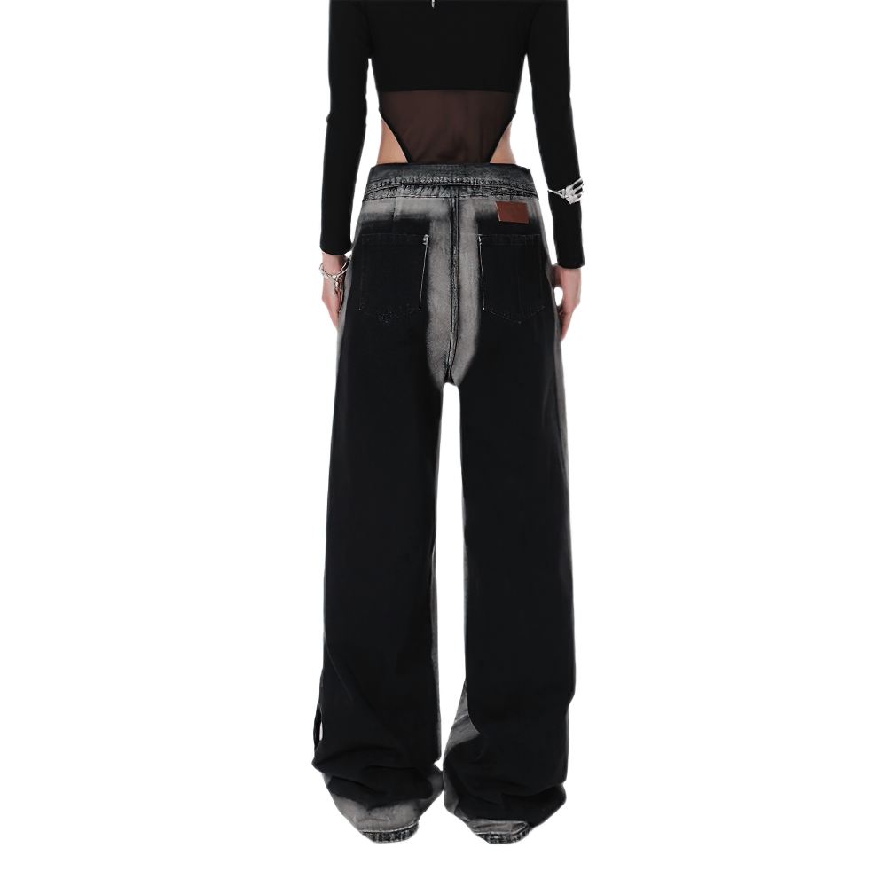 Back view of stylish high waist straight denim pants for women, showcasing alternative loose fit design.