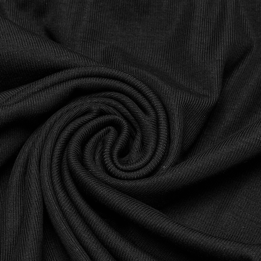 Close-up of soft black fabric showing texture for a stylish futuristic tank top.