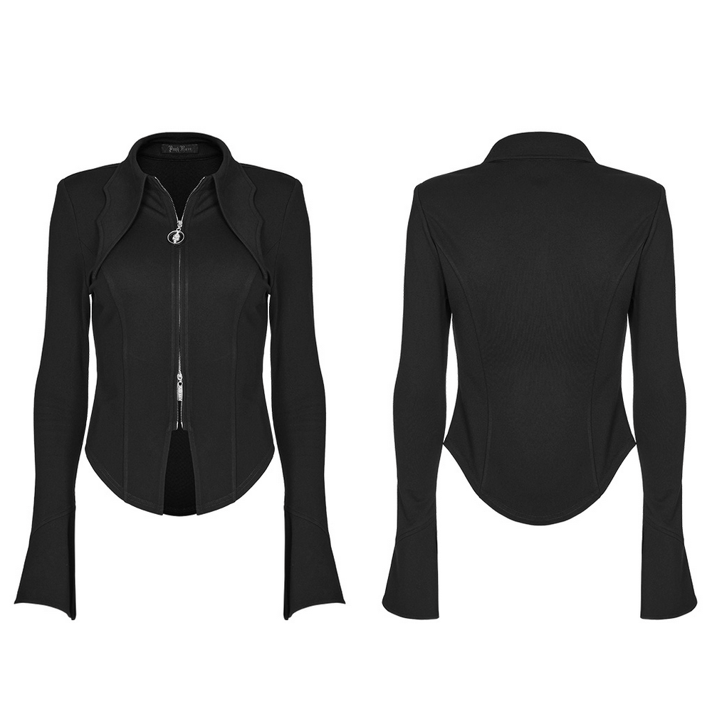 Stylish Gothic Black Batwing Sleeve Zip Up Shirt