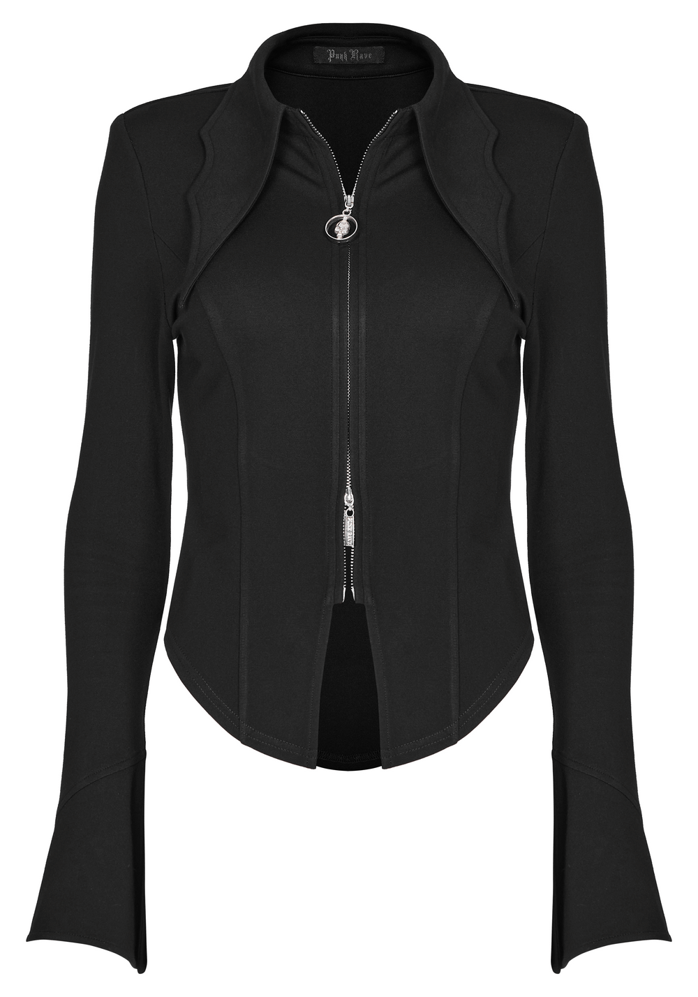 Stylish Gothic Black Batwing Sleeve Zip Up Shirt