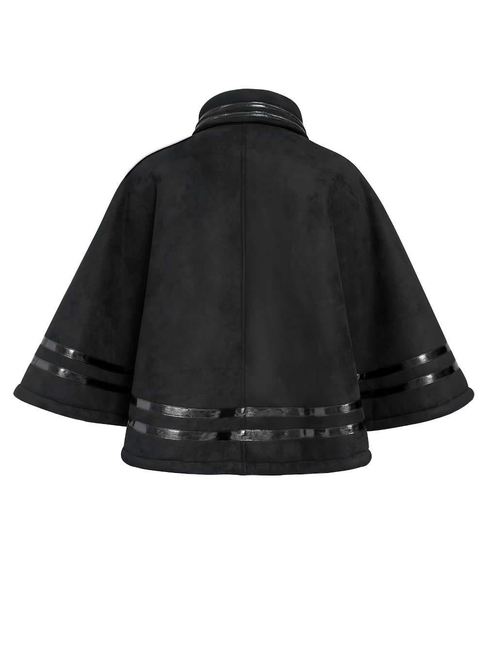 Stylish Gothic Black Cape with Spiked Shoulders punk military short cloak with metallic trim and stand collar