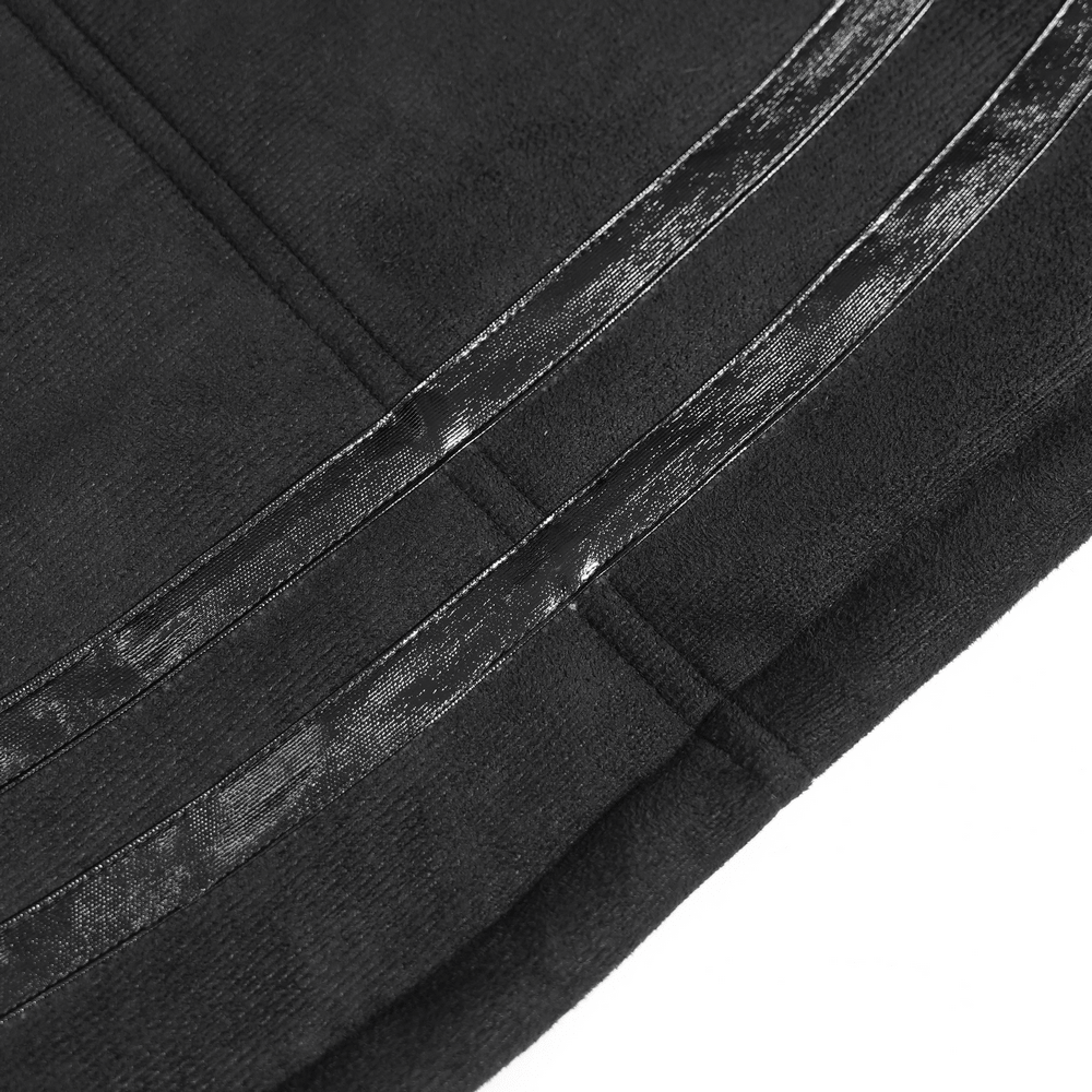 Stylish Gothic Black Cape with Spiked Shoulders, black punk military cloak with metallic braid trim and glossy hem stripes