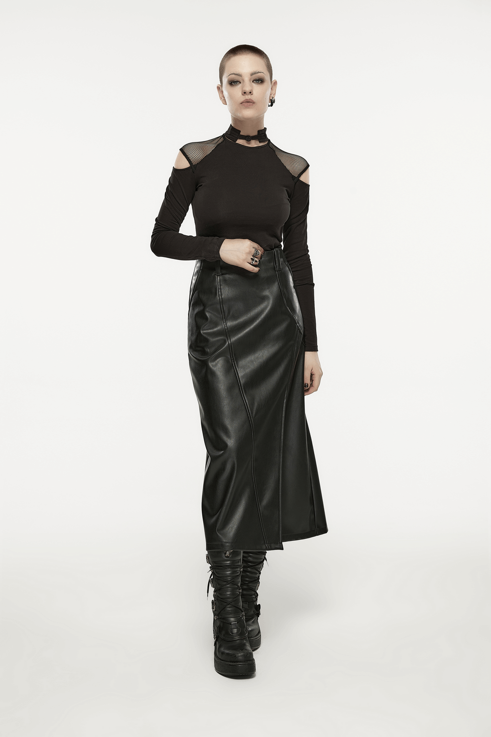 Stylish Gothic Black Crop Top with Mesh Sleeves