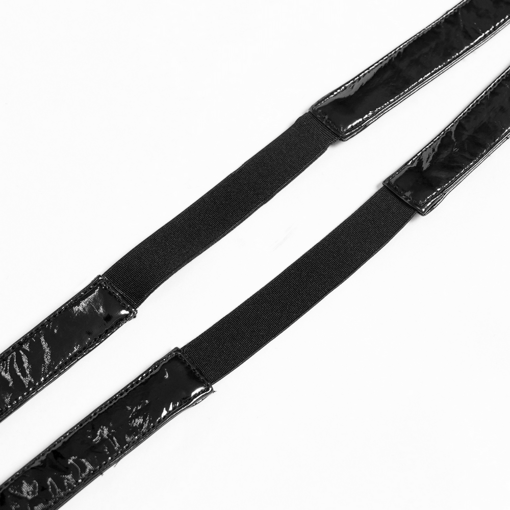 Stylish Gothic Black Lace-Up Halter Corset Top with glossy black straps and elastic detailing